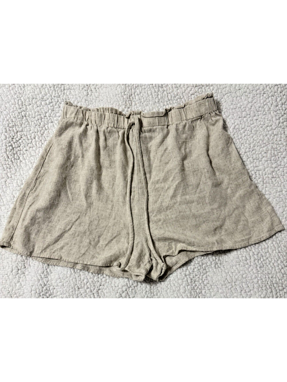 Fashion Nova Women’s Beige Paperbag Waist Shorts Drawstring Linen Look Casual